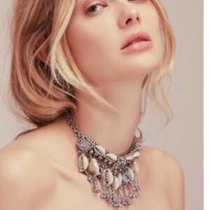 ❌SOLD❌Free People Alisa Silver Shell Beaded Chunky Boho Choker Collar Necklace